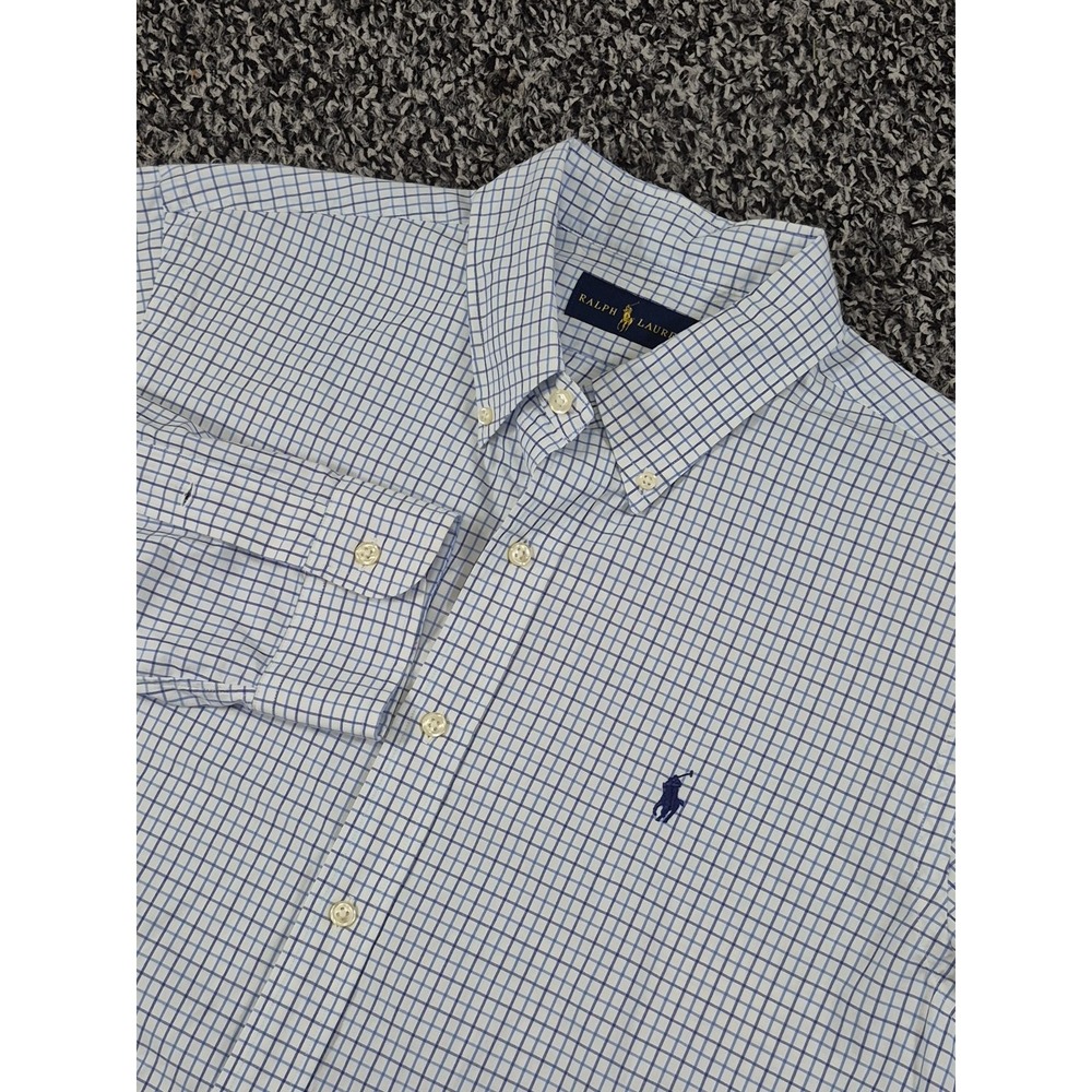 Polo Ralph Lauren Button Down Long Sleeve Size Large Blue Check Mens - Picture 1 of 8